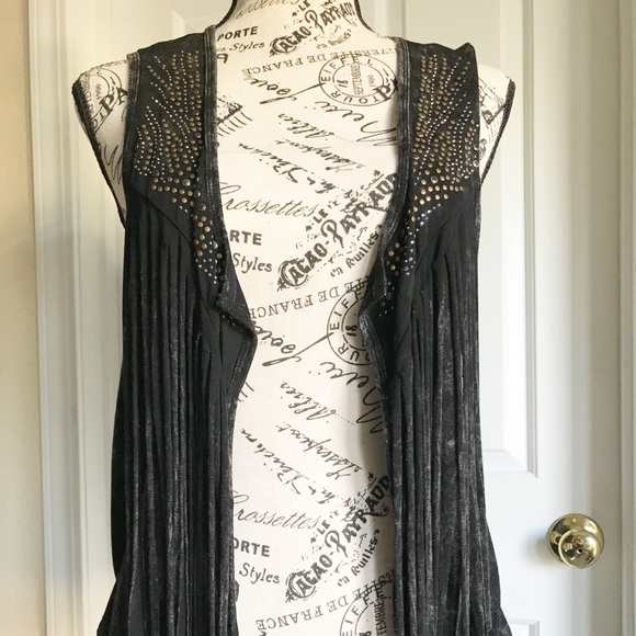 Say What? Jackets & Blazers - Say What? Black Tassel & Studded Vest